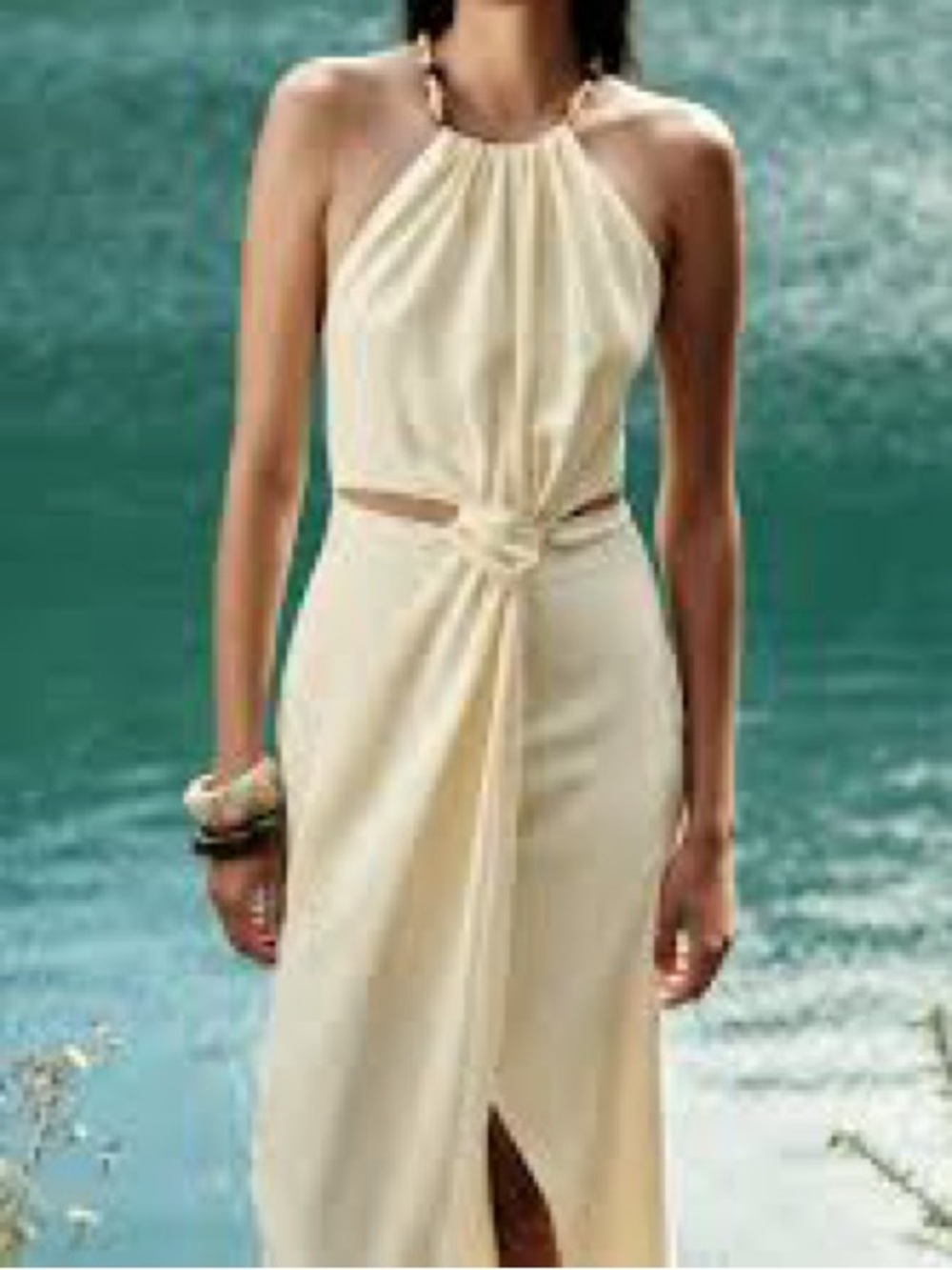 Zara Butter Yellow Halter Knot Maxi Dress